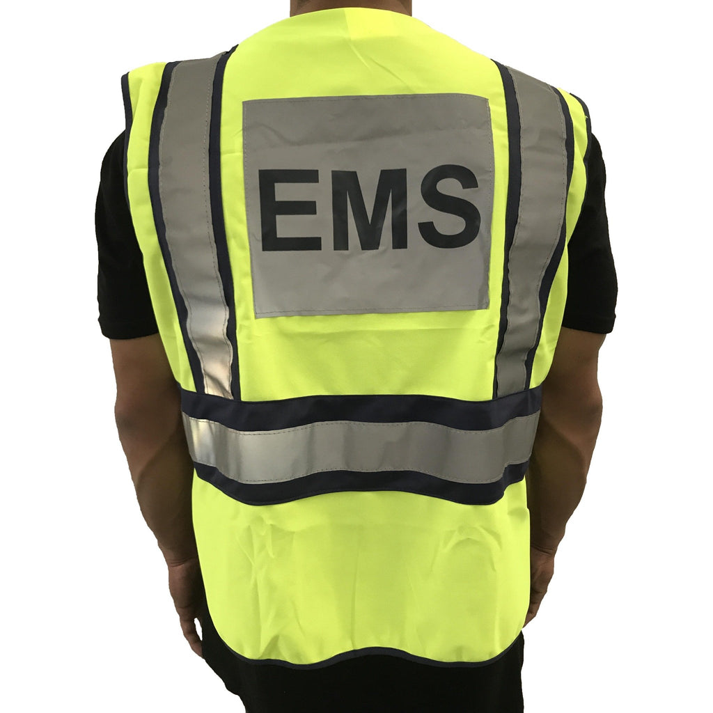 LINE2design EMS Safety Vest ANSI Polyester Fabric Yellow with Reflective Trim, Outlined in Navy - LINE2EMS - Safety Vest