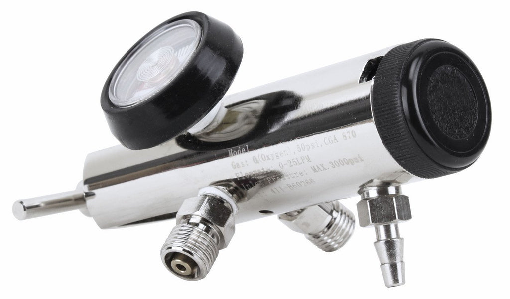 LINE2design Solid Brass Medical Oxygen Regulator 0 - 25 L / min Barbed Fitting Packed In Clear Poly Bag - LINE2EMS - Oxygen Regulators