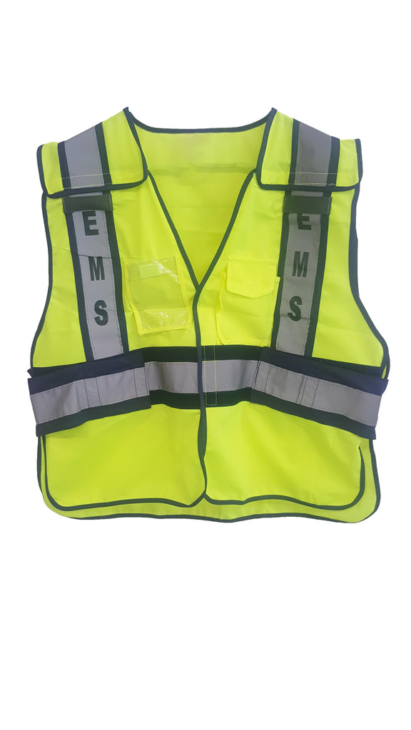 LINE2design EMS Safety Vest ANSI Polyester Fabric Yellow with Reflective Trim, Outlined in Navy - LINE2EMS - Safety Vest